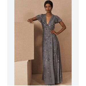 BHLDN Anthropologie Beaded Wrap Maxi Dress 8